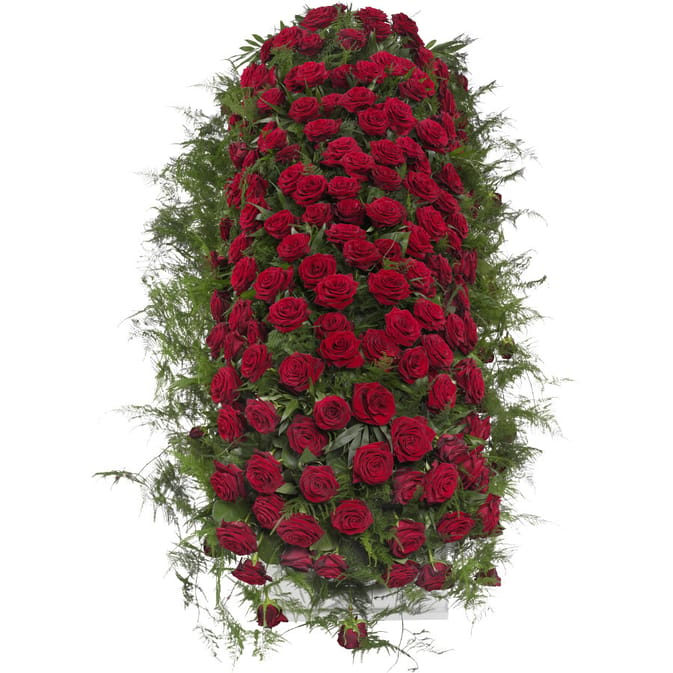 Kistbedekking rode rozen klassiek bovenaanzicht