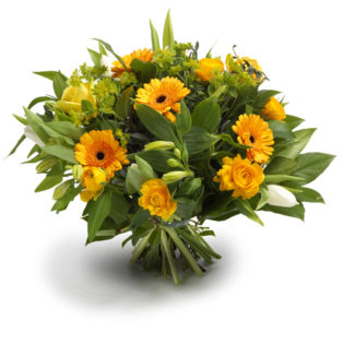 boeket gele en witte seizoensbloemen groot