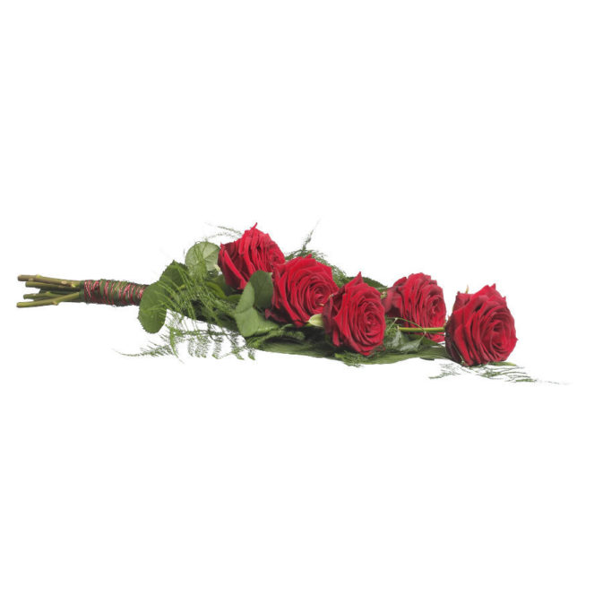 Eenvoudig rouwboeket rode rozen & groen