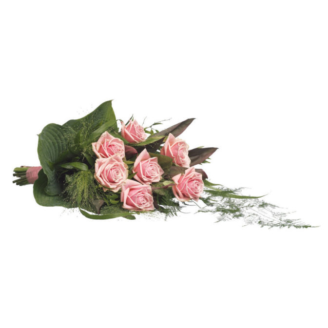 Eenvoudig rouwboeket roze rozen & groen